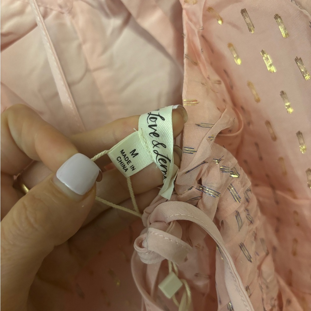 For Love And Lemons Chantal Ruffle Mini Dress in Pink and Gold Size Medium NWT - Picture 6 of 7